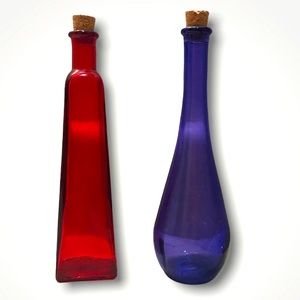 Vintage Himark Set of 2 Olive Oil Colored Glass Bottles with Corks Made In Spain